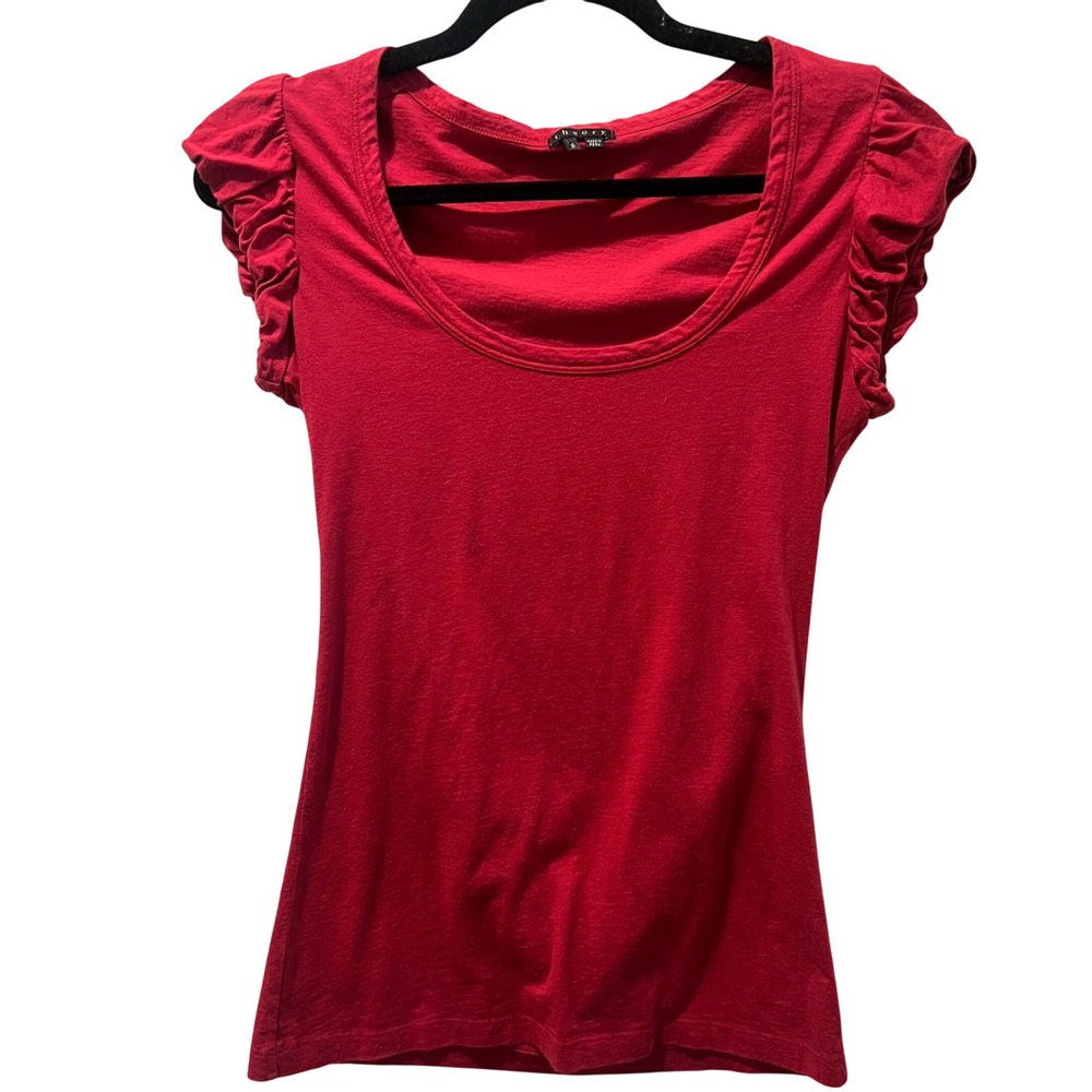 Theory Womens Ruched Sleeve Tee Shirt Small Pink Cotton‎ Preppy Top